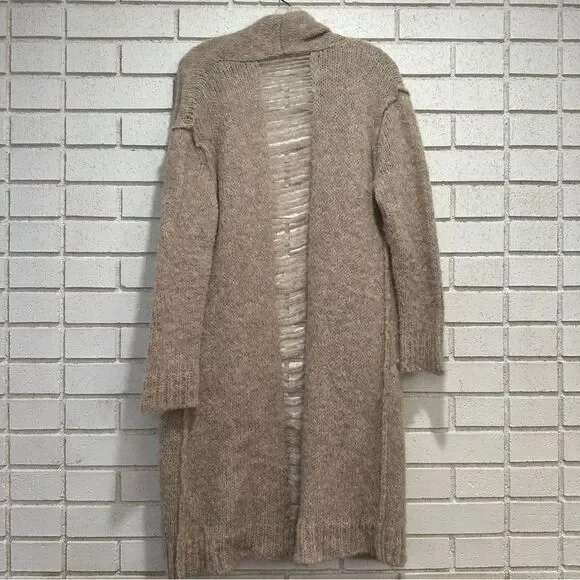 Current Elliott Long Slash Pocket Open Front Alpaca shredded Cardigan beige 1 /S - Picture 11 of 11